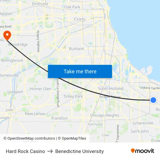 Hard Rock Casino to Benedictine University map