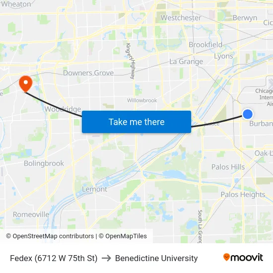 Fedex (6712 W 75th St) to Benedictine University map