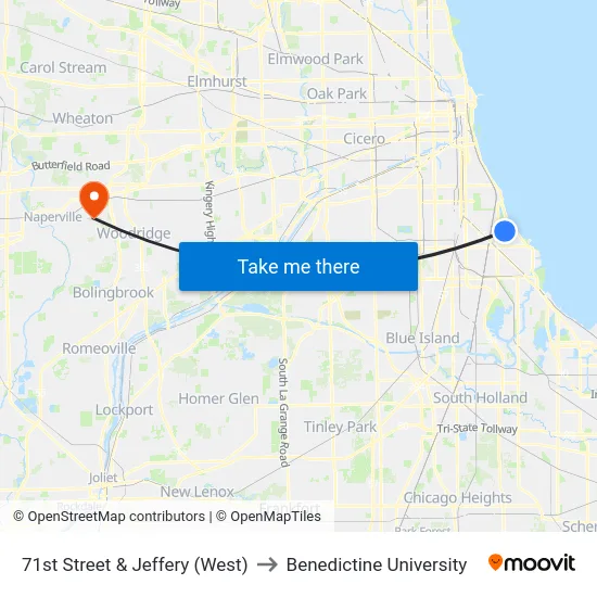 71st Street & Jeffery (West) to Benedictine University map