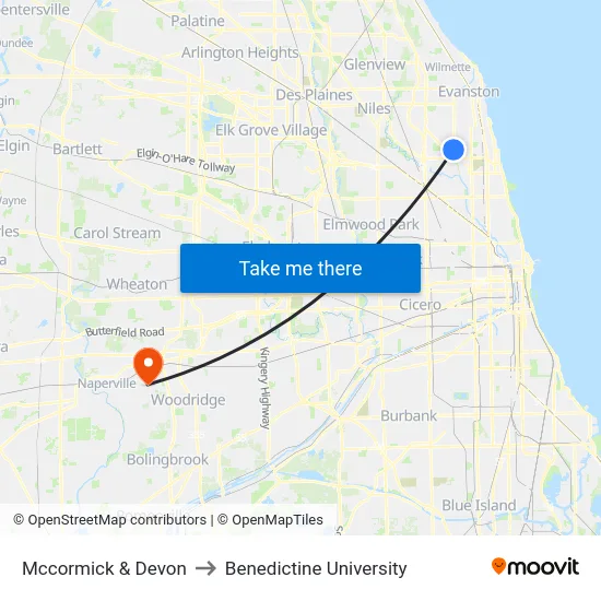 Mccormick & Devon to Benedictine University map