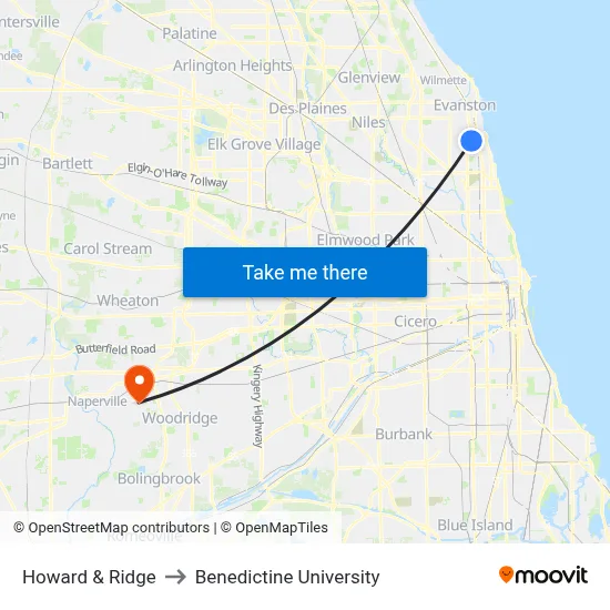 Howard & Ridge to Benedictine University map