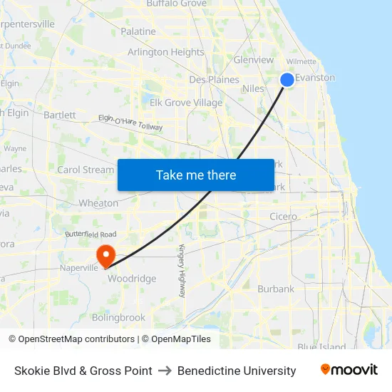 Skokie Blvd & Gross Point to Benedictine University map
