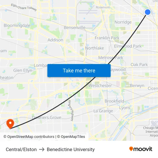 Central/Elston to Benedictine University map