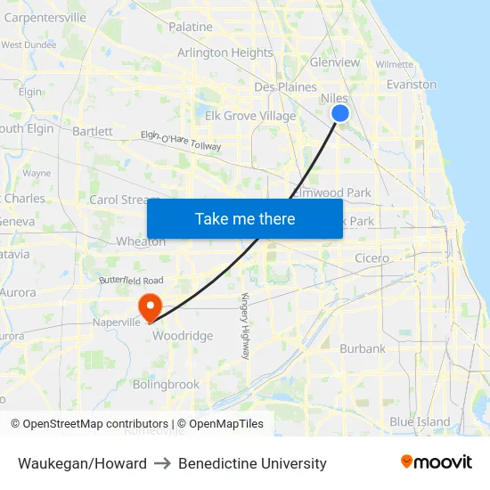 Waukegan/Howard to Benedictine University map