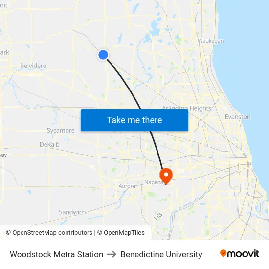Woodstock Metra Station to Benedictine University map