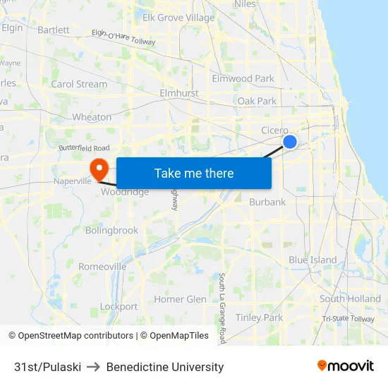 31st/Pulaski to Benedictine University map