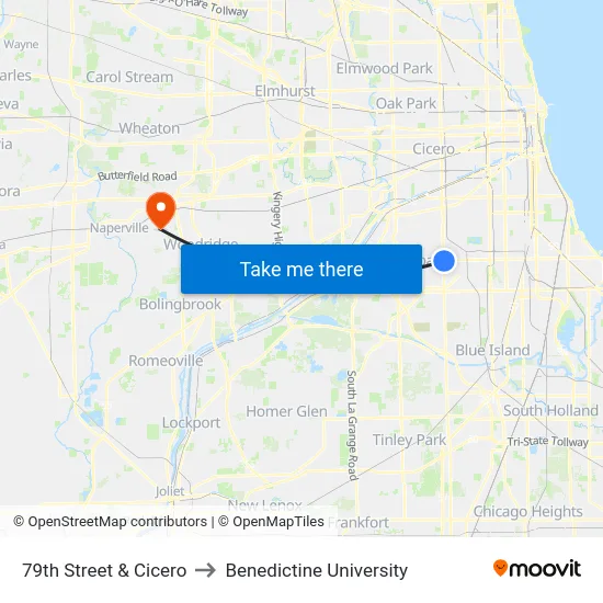 79th Street & Cicero to Benedictine University map