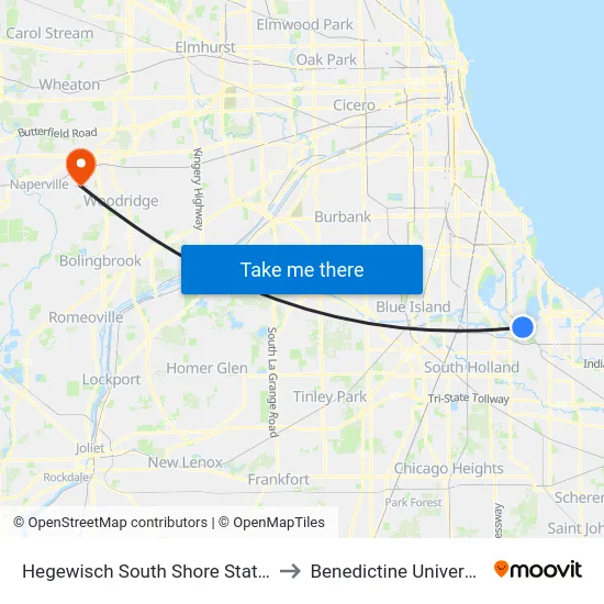 Hegewisch South Shore Station to Benedictine University map