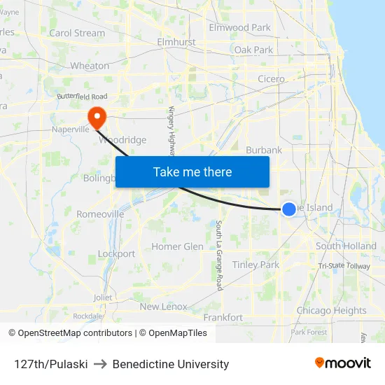 127th/Pulaski to Benedictine University map