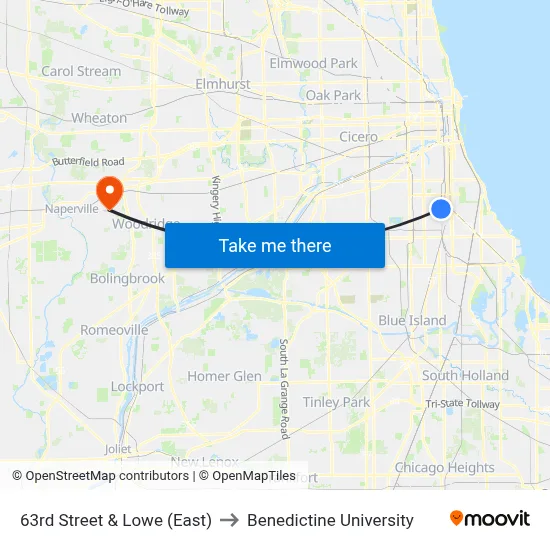 63rd Street & Lowe (East) to Benedictine University map