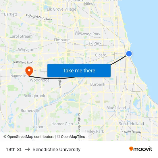 18th St. to Benedictine University map