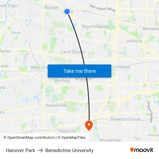 Hanover Park to Benedictine University map