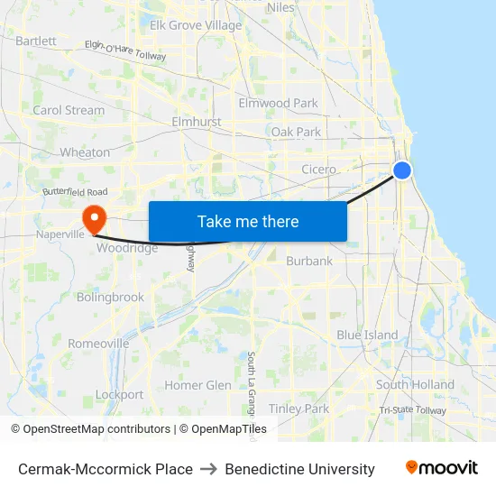 Cermak-Mccormick Place to Benedictine University map