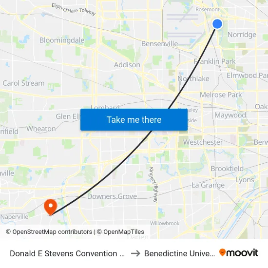 Donald E Stevens Convention Center to Benedictine University map