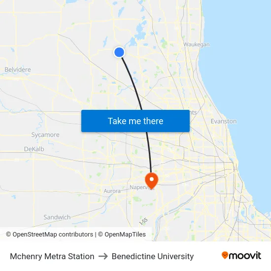 Mchenry Metra Station to Benedictine University map