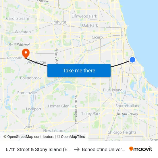 67th Street & Stony Island (East) to Benedictine University map