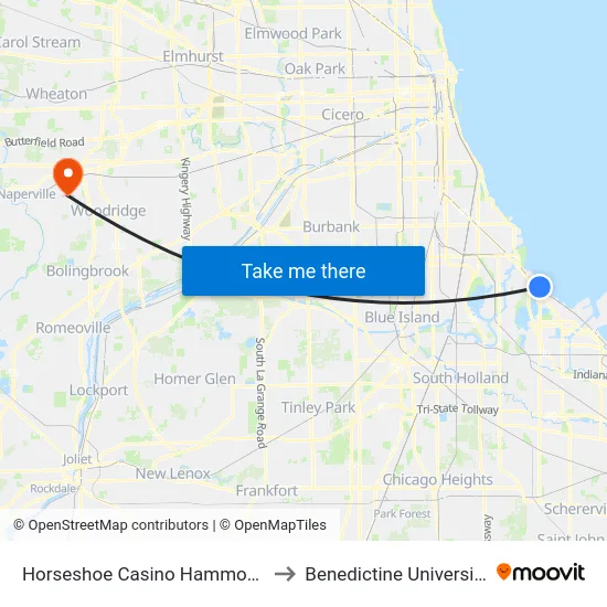 Horseshoe Casino Hammond to Benedictine University map