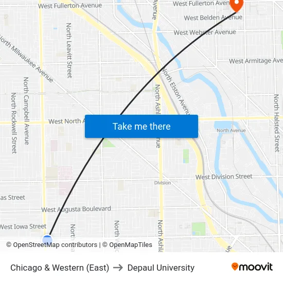 Chicago & Western (East) to Depaul University map