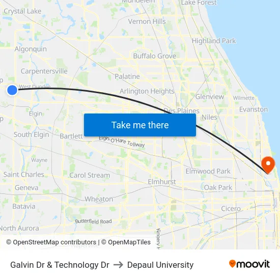 Galvin Dr & Technology Dr to Depaul University map
