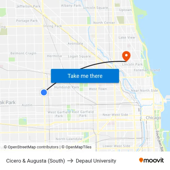 Cicero & Augusta (South) to Depaul University map