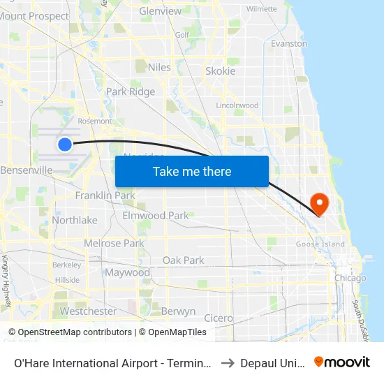 O'Hare International Airport - Terminal 2 Departures to Depaul University map
