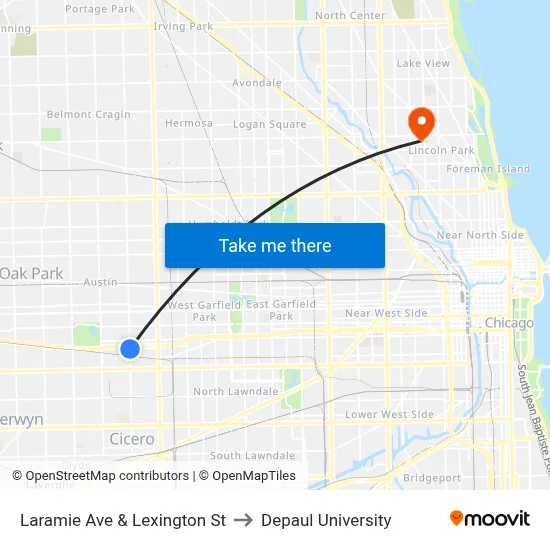 Laramie Ave & Lexington St to Depaul University map