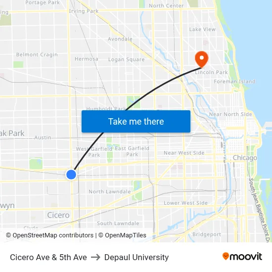 Cicero Ave & 5th Ave to Depaul University map