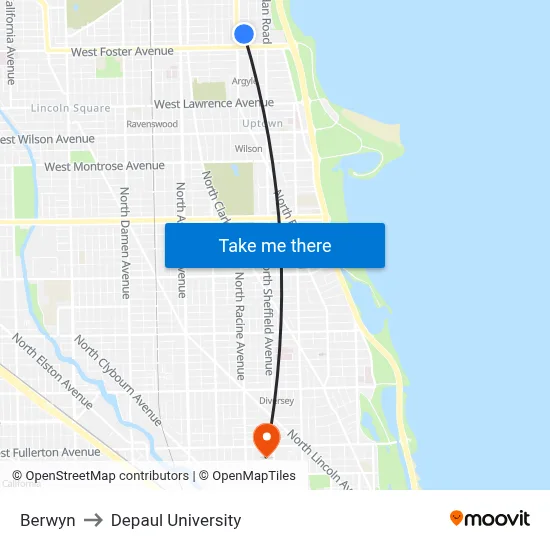 Berwyn to Depaul University map