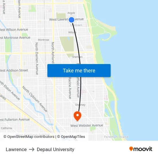 Lawrence to Depaul University map