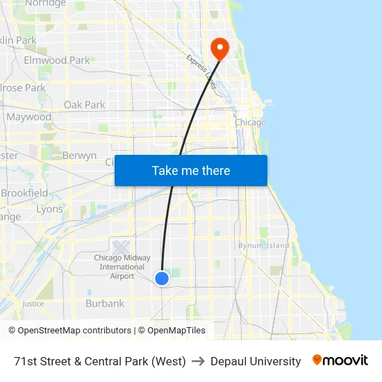 71st Street & Central Park (West) to Depaul University map