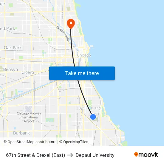 67th Street & Drexel (East) to Depaul University map
