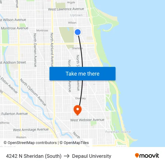 4242 N Sheridan (South) to Depaul University map