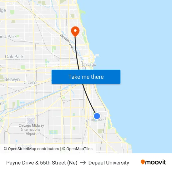 Payne Drive & 55th Street (Ne) to Depaul University map