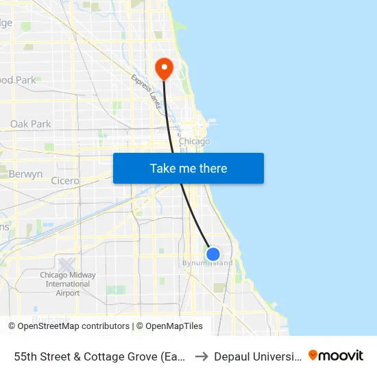 55th Street & Cottage Grove (East) to Depaul University map