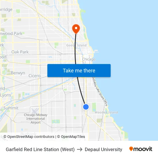 Garfield Red Line Station (West) to Depaul University map