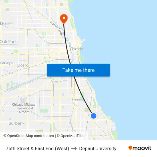 75th Street & East End (West) to Depaul University map