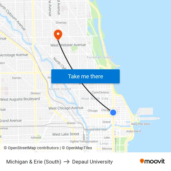 Michigan & Erie (South) to Depaul University map