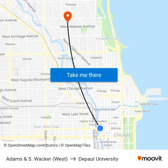 Adams & S. Wacker (West) to Depaul University map