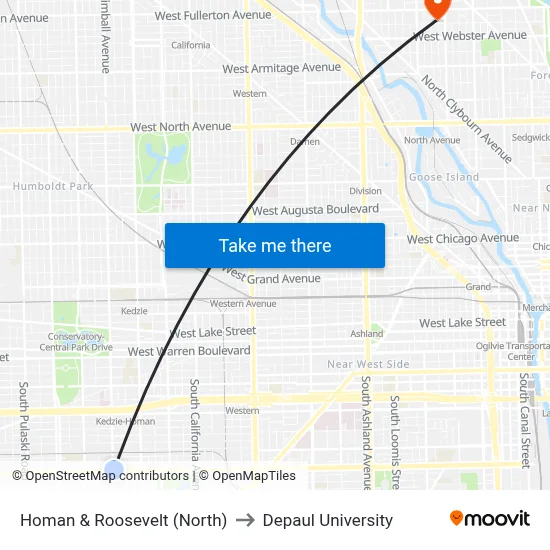 Homan & Roosevelt (North) to Depaul University map