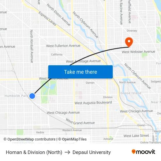 Homan & Division (North) to Depaul University map