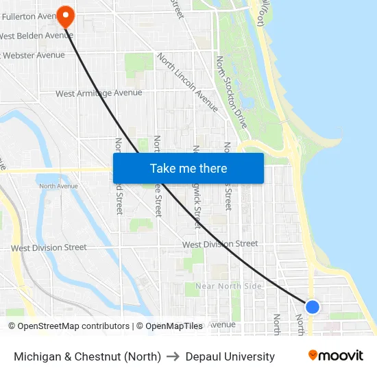 Michigan & Chestnut (North) to Depaul University map