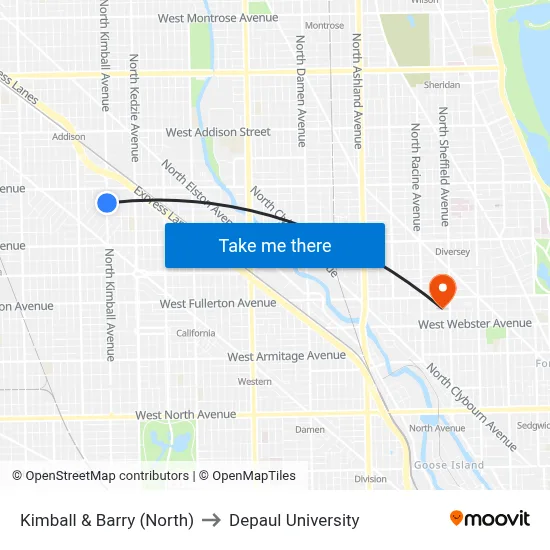 Kimball & Barry (North) to Depaul University map