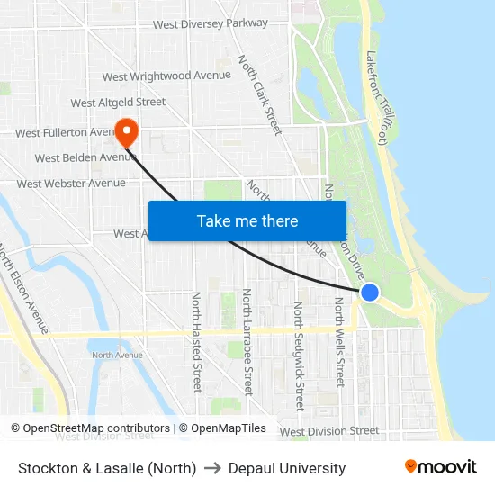 Stockton & Lasalle (North) to Depaul University map