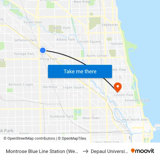 Montrose Blue Line Station (West) to Depaul University map
