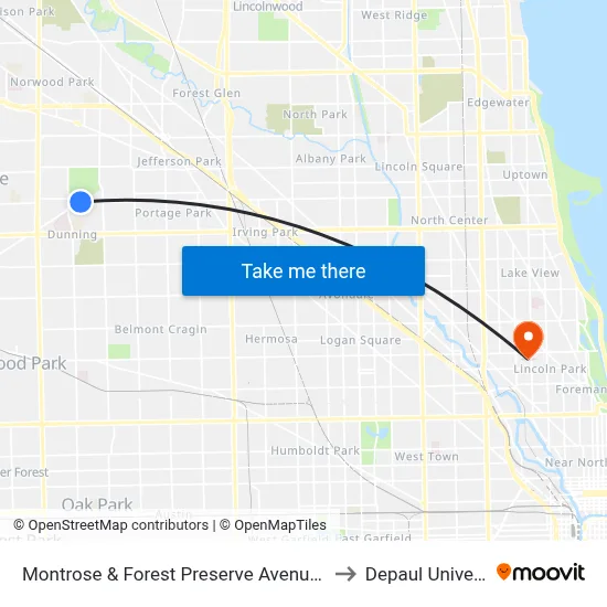 Montrose & Forest Preserve Avenue (West) to Depaul University map
