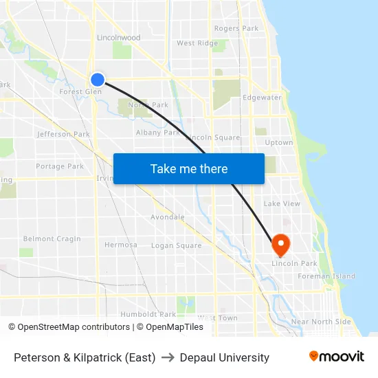 Peterson & Kilpatrick (East) to Depaul University map
