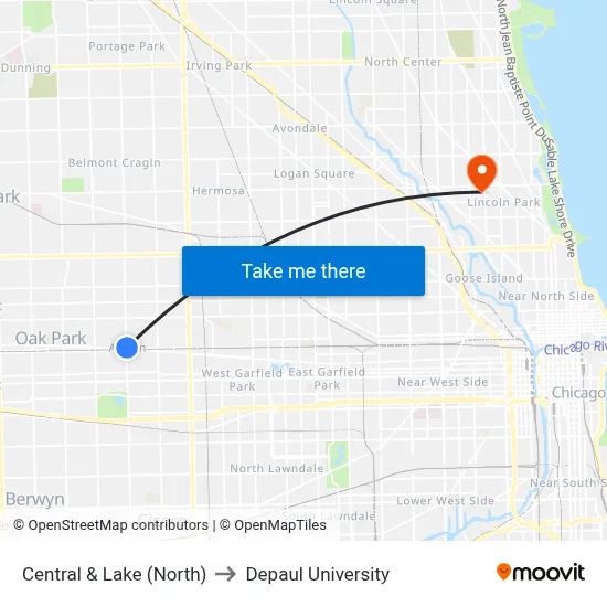 Central & Lake (North) to Depaul University map