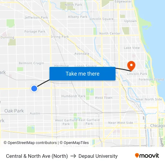 Central & North Ave (North) to Depaul University map