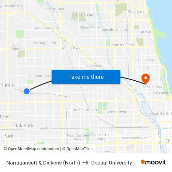 Narragansett & Dickens (North) to Depaul University map