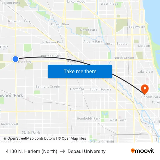 4100 N. Harlem (North) to Depaul University map
